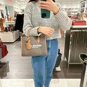 MICHAEL KORS 35F2G7ZC5B MIRELLA SMALL  NORTH SOUTH MK SIGNATURE TOTE BAG BROWN